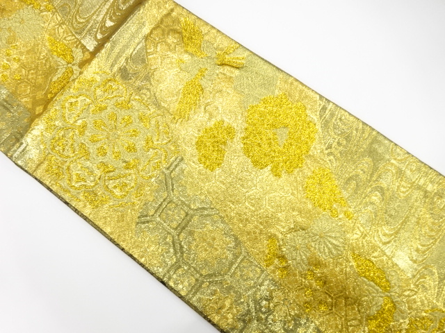 アンティーク　流水に牡丹・菊・華紋織り出し袋帯（材料）